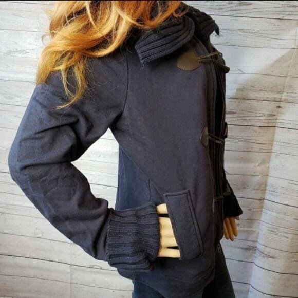 Tommy Hilfiger Womens Navy Toggle Jacket large folded collar Sz Med fall winter - Picture 8 of 10